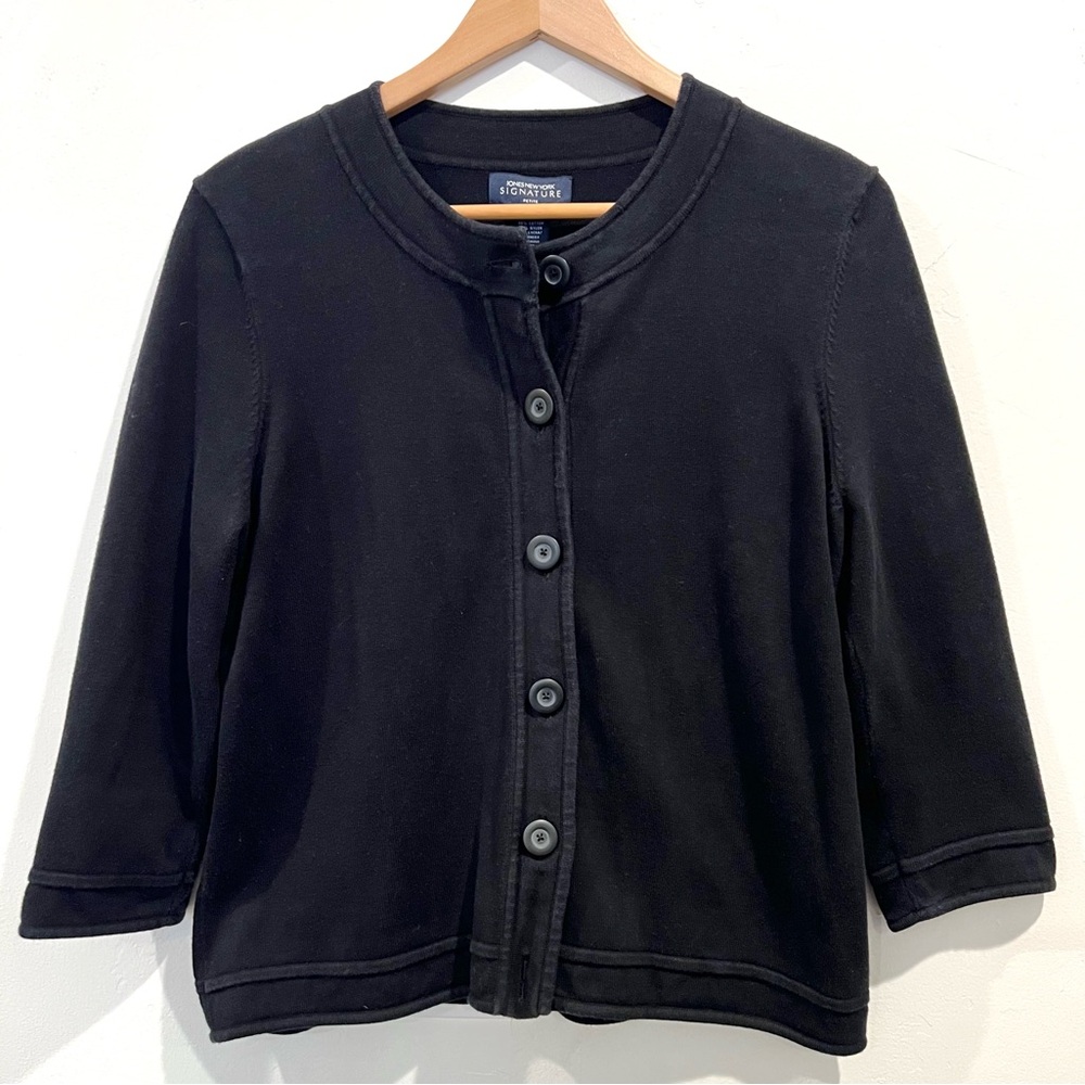 Black 3/4 sleeve Button-Up Sweater Jacket